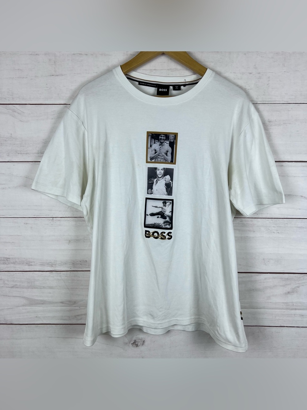 Hugo Boss + Bruce Lee Large White T-Shirt Size Large Special Artwork Stained